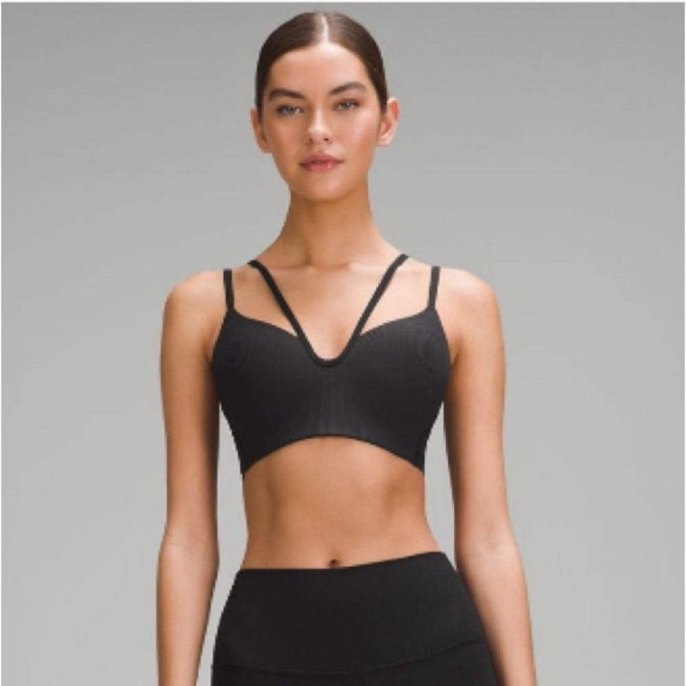 Lululemon like a cloud strappy longline ribbed bra black 8 M light support b/c